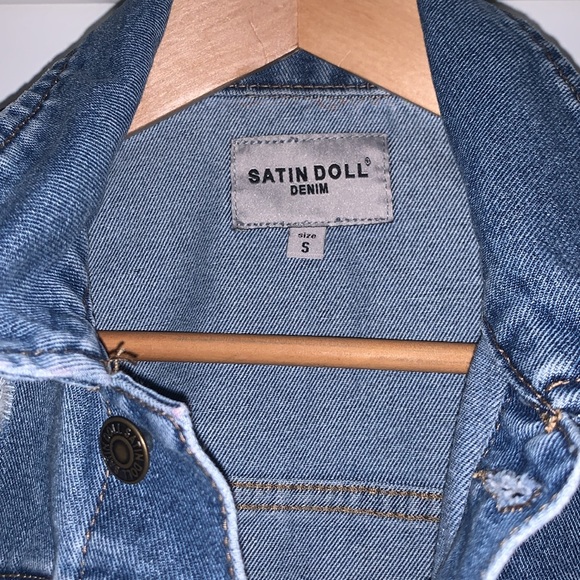 Satin doll hand painted wild mushroom rainbow butterfly Jean jacket hippie - Picture 4 of 6